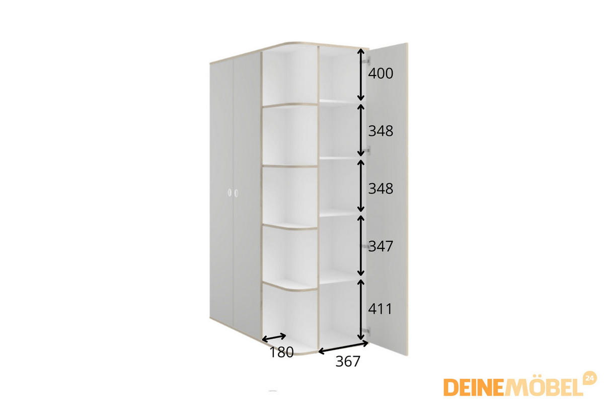 KINDERKLEIDERSCHRANK PAXO 120/196,5/60 in Weiß / Grau / Eiche - Eichefarben/Weiß, Holzwerkstoff (120/197/60cm) - Deine Möbel 24