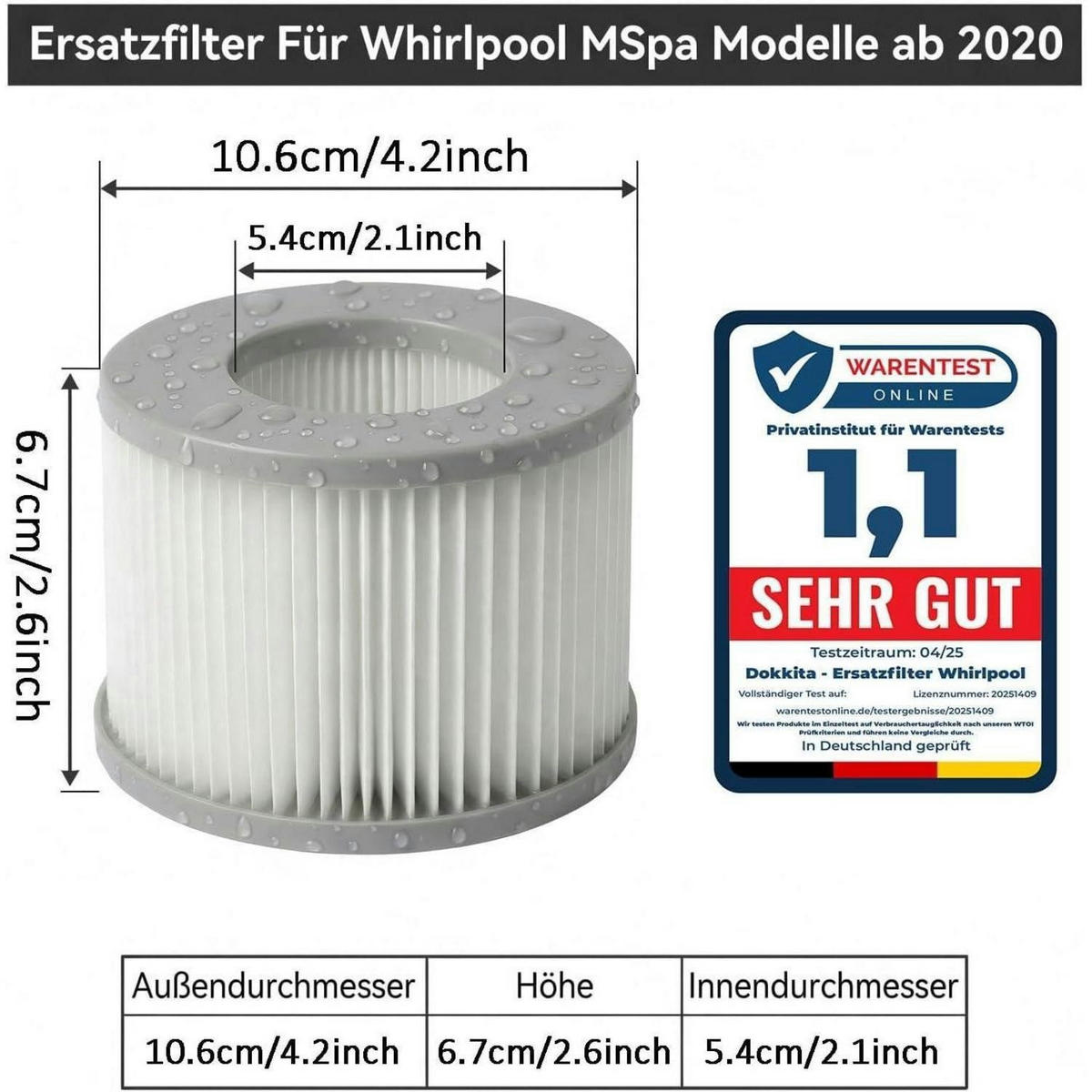 FILTERKARTUSCHEN 12er Set für Whirlpool ab 2020 - Grau, Kunststoff (11/7/11cm)