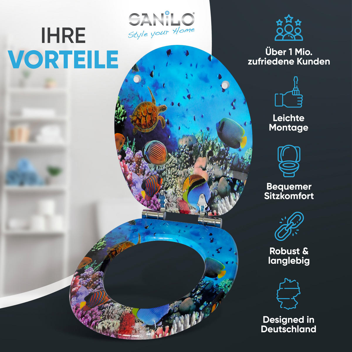 WC-SITZ mit Absenkautomatik Ocean - Blau, Holzwerkstoff (38/6/47cm) - Sanilo