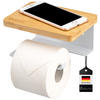 TOILETTENPAPIERHALTER VARAZ mit Ablage, Metall und Bambus - Weiß, Metall (18/9.5/13cm) - eluno