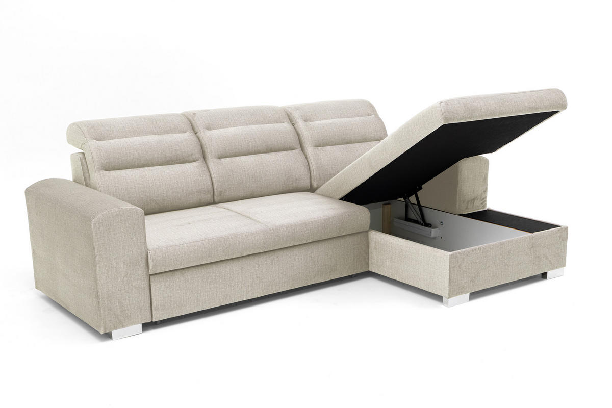 ECKSOFA CLOUD S Rechts mit Schlaffunktion 120x200 Velours Creme - Chromfarben/Creme, Holz/Kunststoff (260/155cm) - Muffo