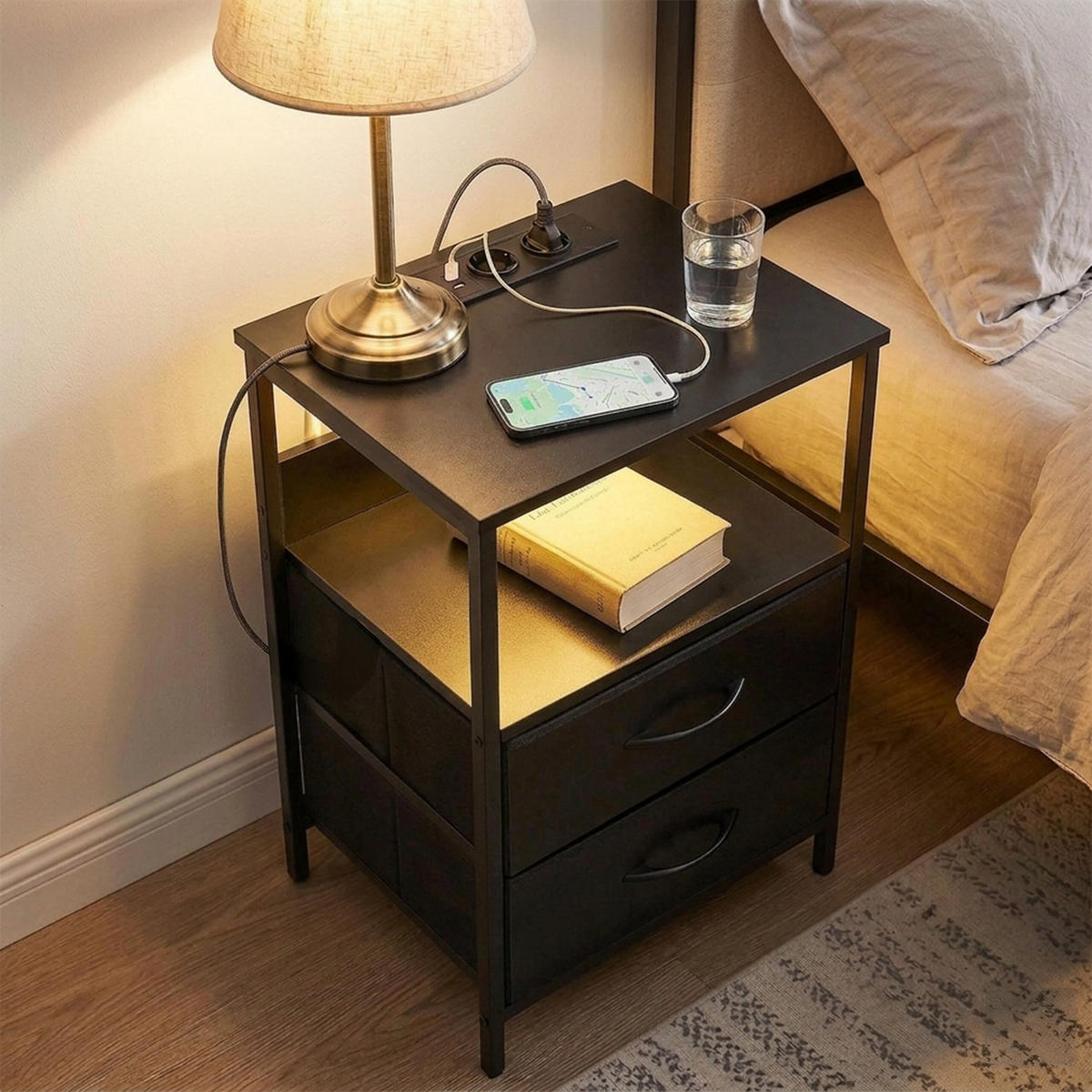 ODKLÁDACÍ stůl - černá, kov/kompozitní dřevo (30/40/60cm) - Relaxdays