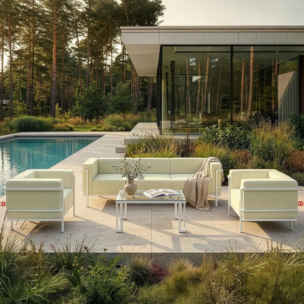 GARTENSOFA TRIGLO 3-Personen, Stahlrahmen, Modern, Weiß - Weiß/Hellgrün, Textil/Metall (229/70/69cm) - KONSIMO®