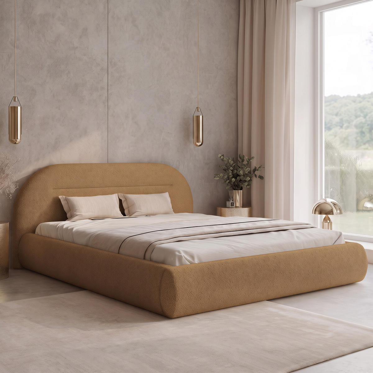 POLSTERBETT AMORIS 140x200 cm, Hellbraun - Kupferfarben, Textil (200/140cm) - Fedve