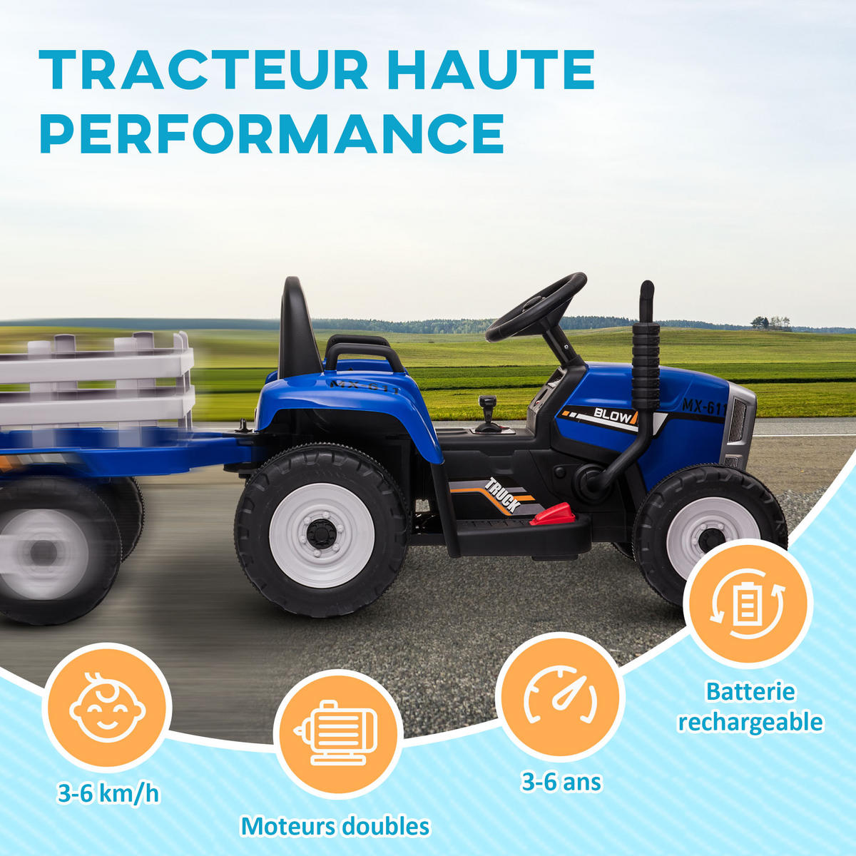 TRAKTOR DE-13106 abnehmbarer Anhänger - Blau, Kunststoff (136.5/50/52.5cm) - ComfortXL
