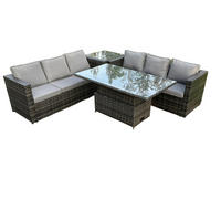 SITZGRUPPE Polyrattan 6-Sitzer - Dunkelgrau/Grau, Glas/Kunststoff - Fimous