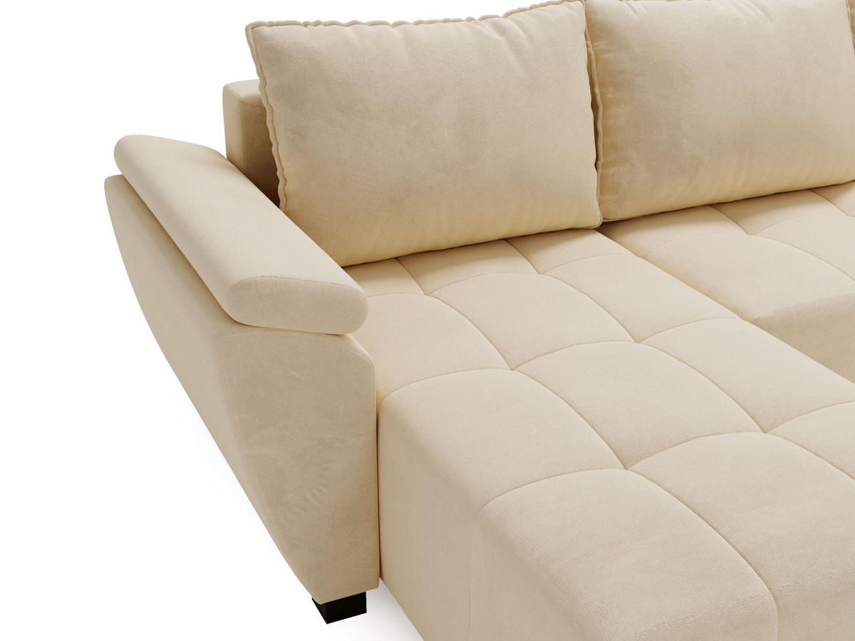 ECKSOFA ZEUS U Monolith 02 mit Schlaffunktion - Beige, Textil (305/88/140cm) - Bedante