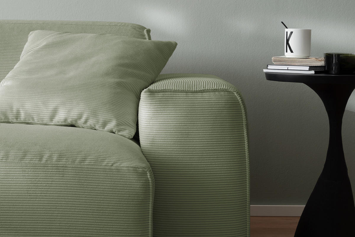 SOFA RANI Grün Cord - Schwarz/Olivgrün, Kunststoff/Textil (256/71/101cm) - KAWOLA