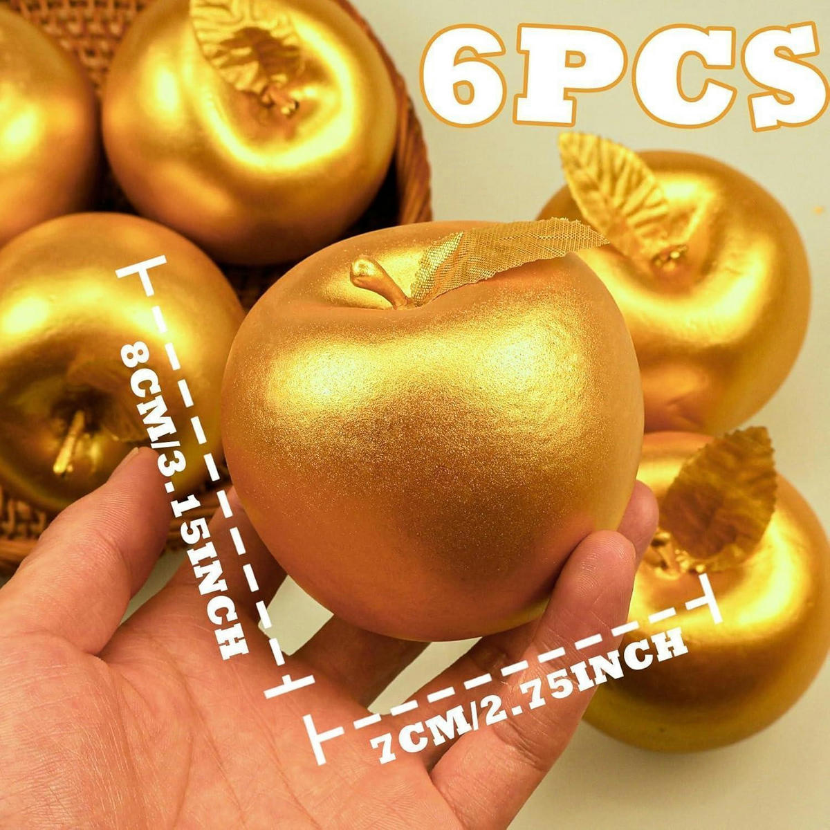 KÜNSTLICHE Äpfel 6-teiliges Set Gold 7 cm - Goldfarben, Kunststoff (22.6/7.9/17.8cm)