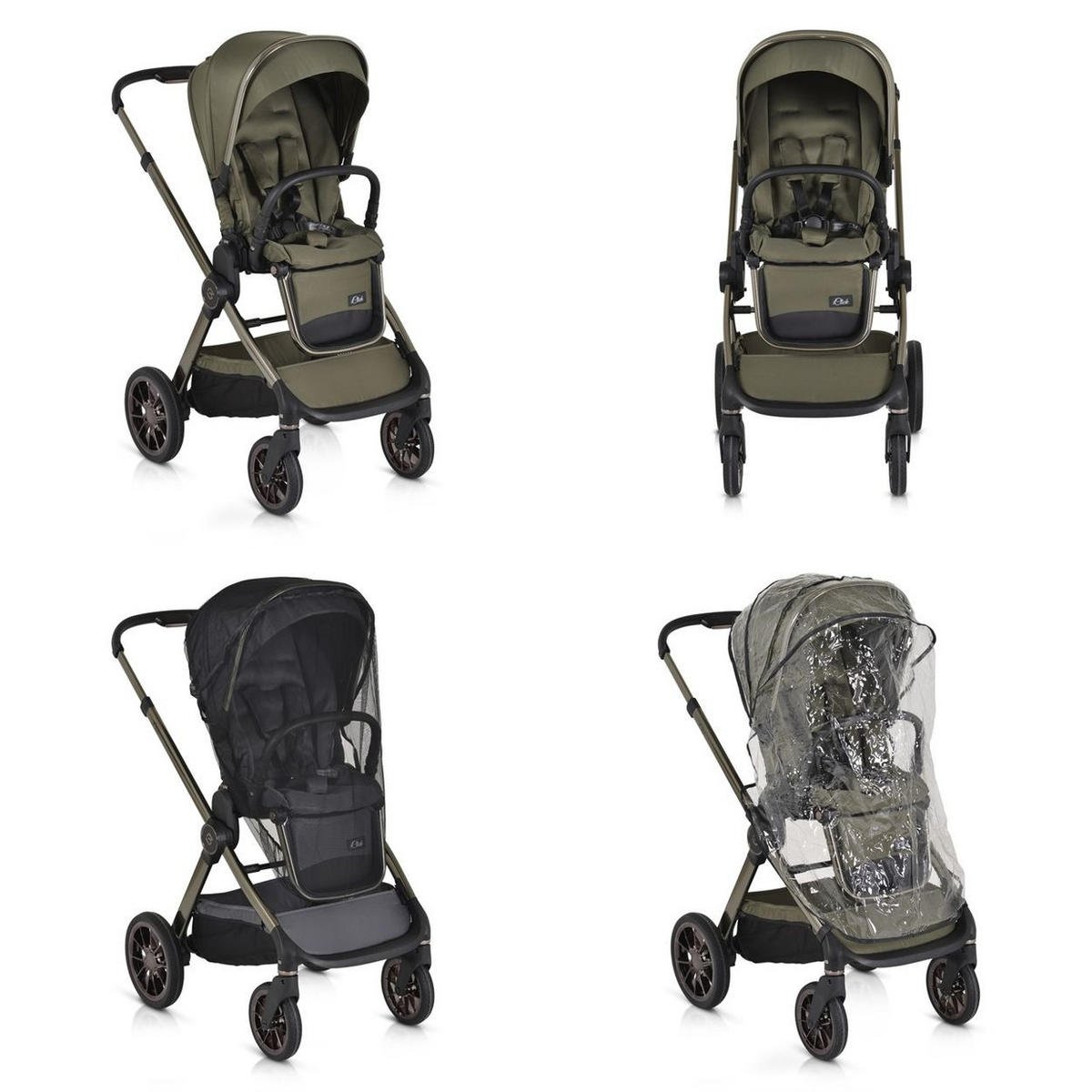 KINDERWAGEN 2 in 1 iClick grün klappbar, Wickeltasche, Sportsitz, Babywanne - Grün, Metall (74/60/106cm) - Cangaroo