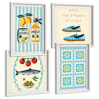 BILDER SET 4er Set - 50x50 cm & 40x60 cm Weißer Rahmen - Fruchtmuster und italienische Kultur - Weiß, Kunststoff (50/50cm) - TULUP