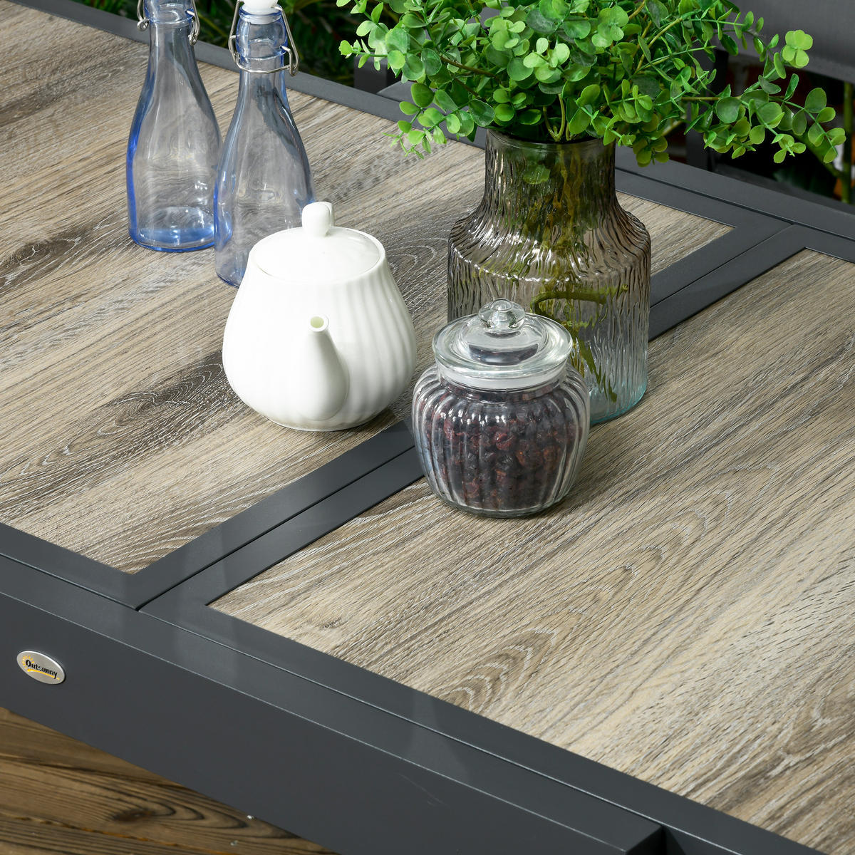 GARTENTISCH, Beige+Grau, Aluminium - Beige/Grau, Kunststoff/Metall (160/80/75cm) - Outsunny