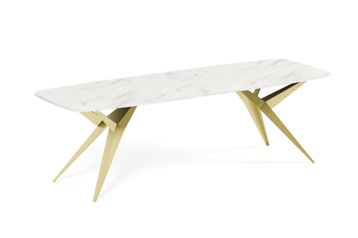 ESSTISCH AXIS - Weiß Hochglanz/Goldfarben, Holzwerkstoff/Metall (90/180/76cm) - Meblini