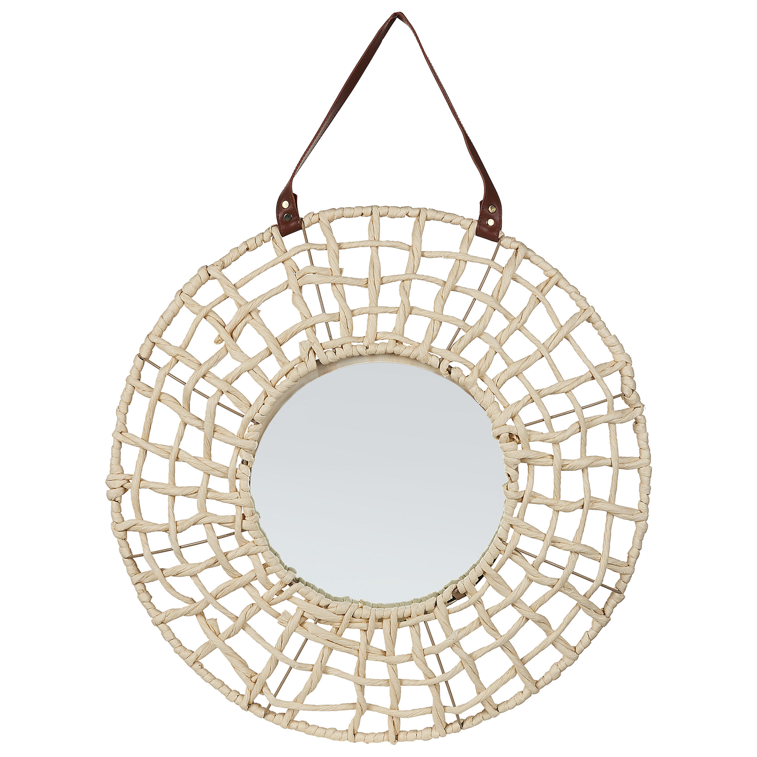 WANDSPIEGEL Papiergeflecht natürlich rund 60 cm Palaci - Beige/Naturfarben, Naturmaterialen (60/60/6cm) - Beliani