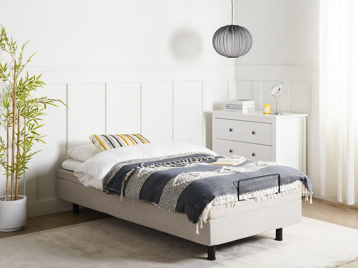 VERSTELLBARES-BETT 90/200 cm Beige Duke - Beige/Schwarz, Textil (90/200cm) - Beliani