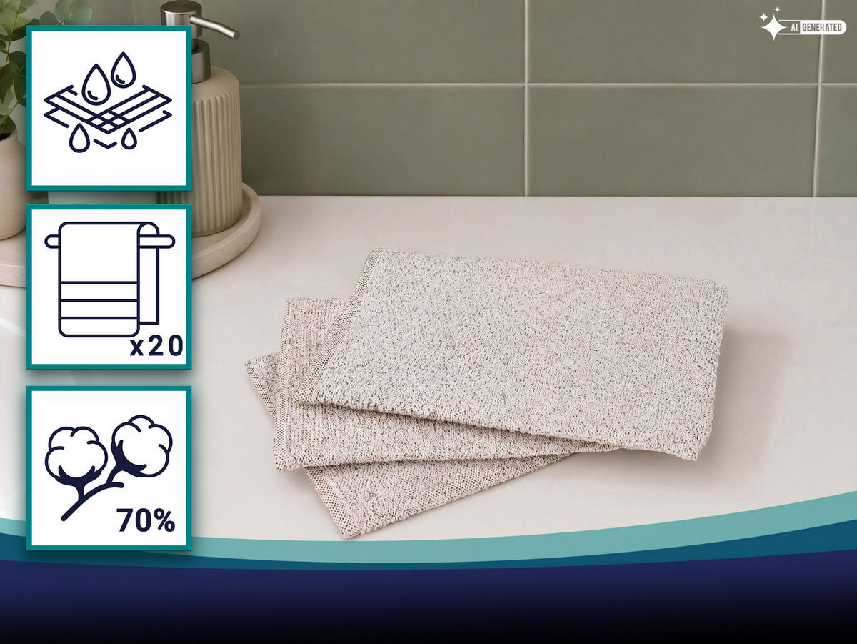 WASCHHANDSCHUH, 20er-Set, 16x22 cm, 70% Baumwolle, 30% Polyester, Braun - Braun, Textil (16/22cm) - Zollner