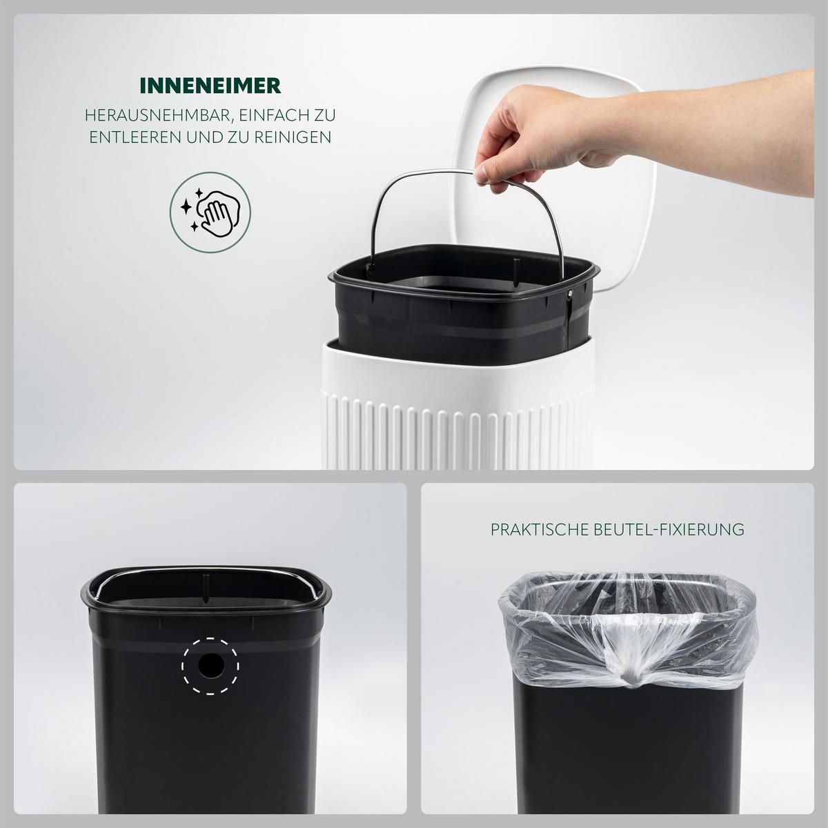 ABFALLEIMER 9 Liter, weiß - Weiß, Metall (20/37.5/27.5cm) - eluno