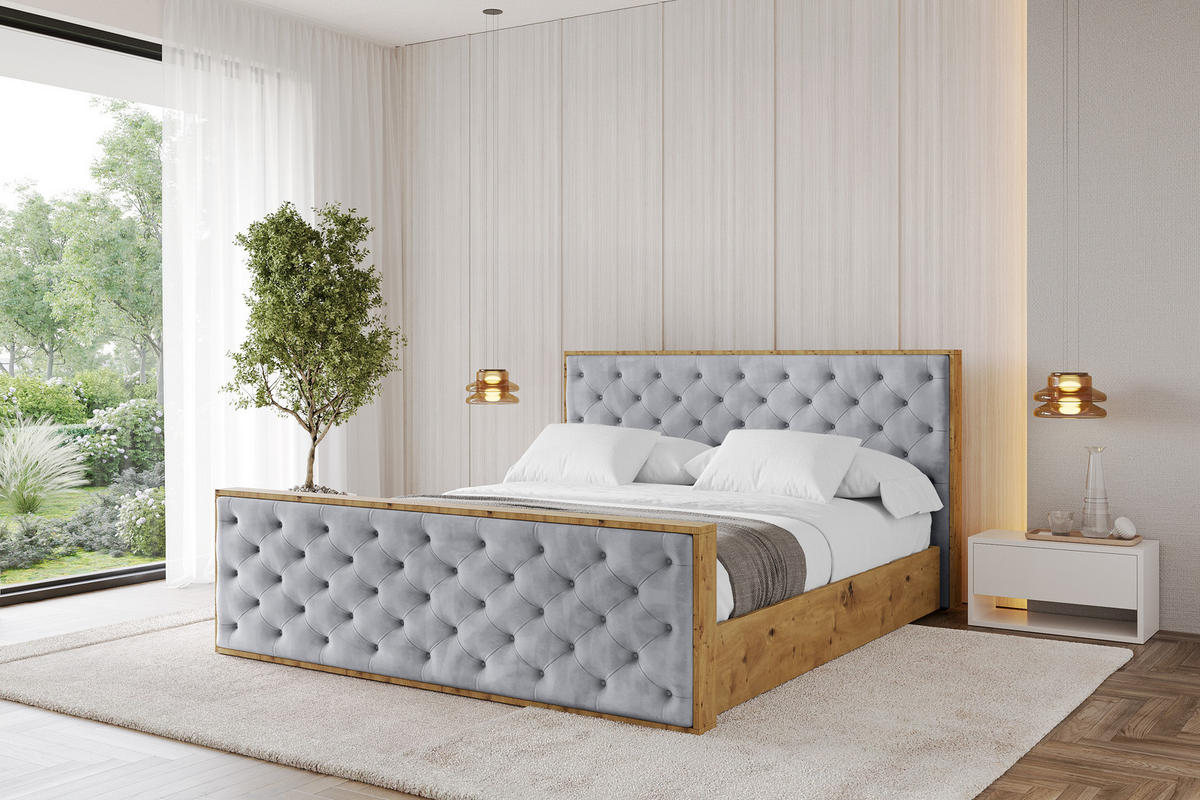 POLSTERBETT mit Bettkasten, Fußteil und Lattenrost, Boxbett ohne Matratze - ENZO3-Z 180x200 Hellgrau - Hellgrau, Holzwerkstoff/Textil (180/200cm) - ALTDECOR