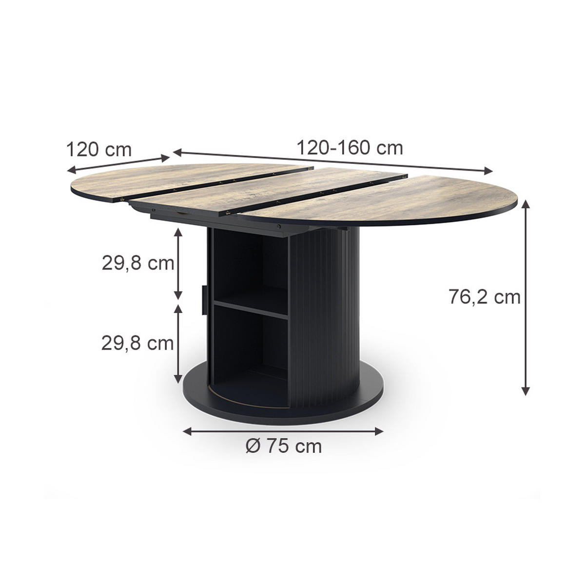 JÍDELNÍ STŮL Tavero Rustikální dub/černá - divoký dub, kompozitní dřevo (120/160/76.2cm) - Vicco