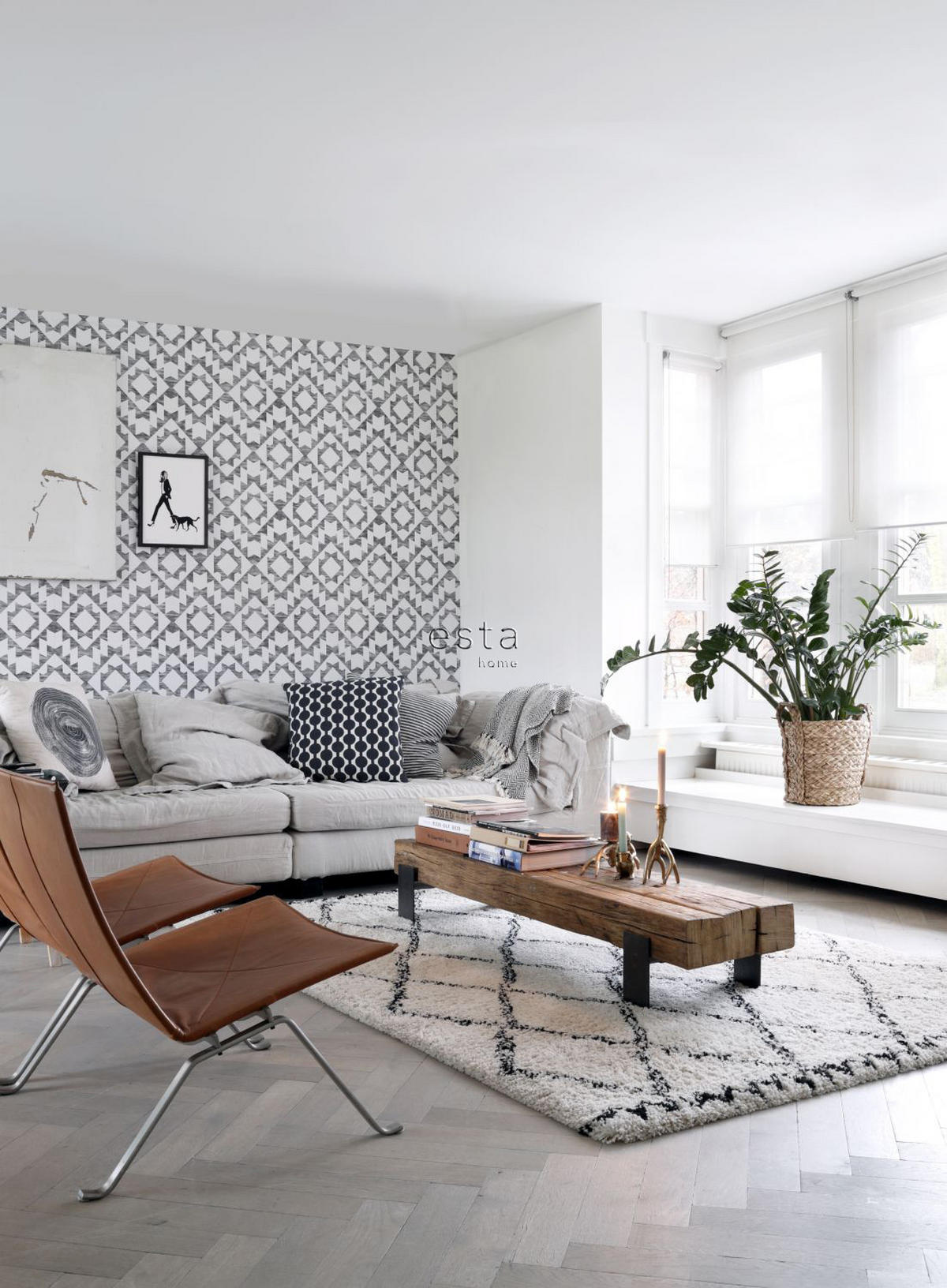 TAPETE Marrakescher Aztec-Teppich 53 cm x 10.05 m - Schwarz, Papier (53/1000cm) - ESTAhome