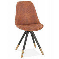 STUHL Holzgestell mit Goldakzenten Mikrofaserbezug gepolstert, Braun 48x56x83 cm - Schwarz/Braun, Holz/Buchenholz (48/83/56cm) - KADIMA DESIGN