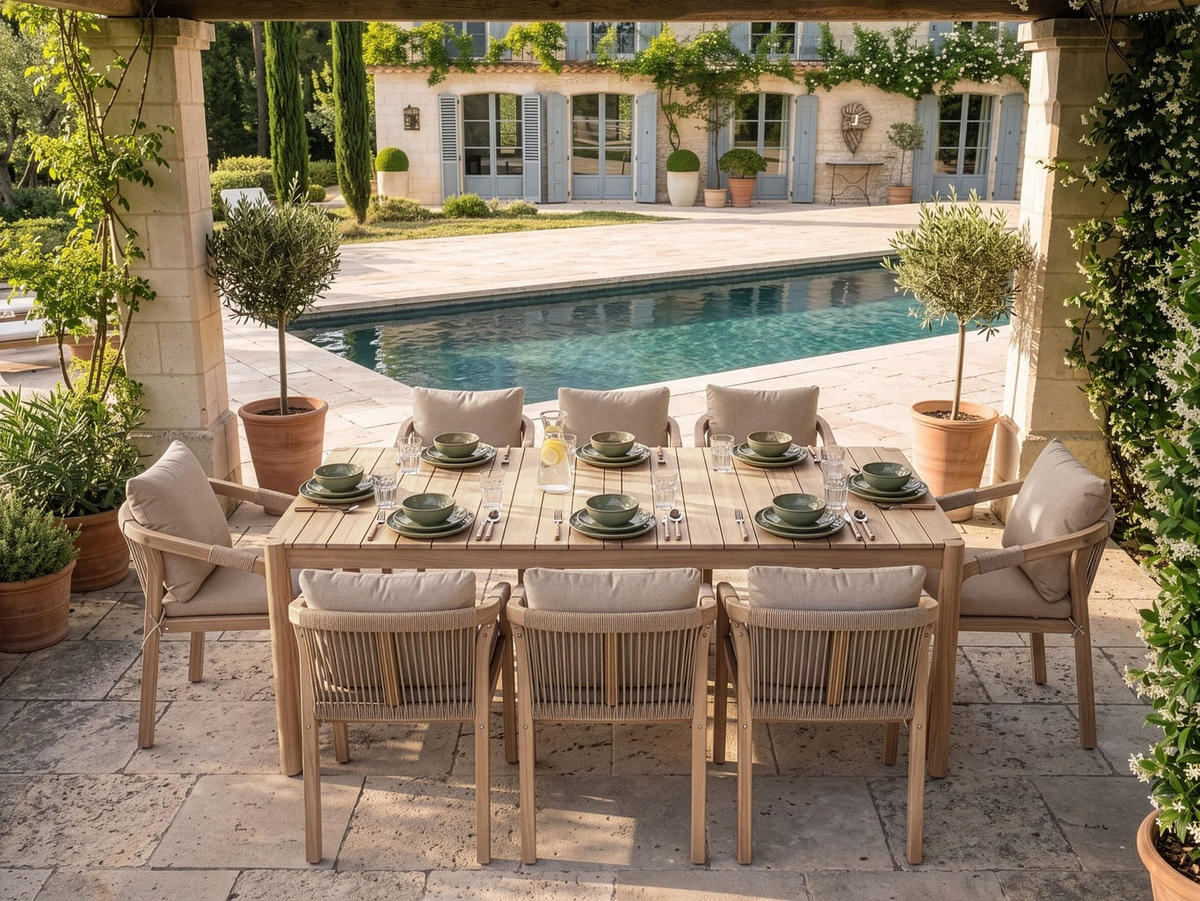 SET MOBILIER DE GRĂDINĂ cu 8 locuri maro deschis lemn de salcâm Manado/Sumba - maro/maro deschis, lemn - Beliani