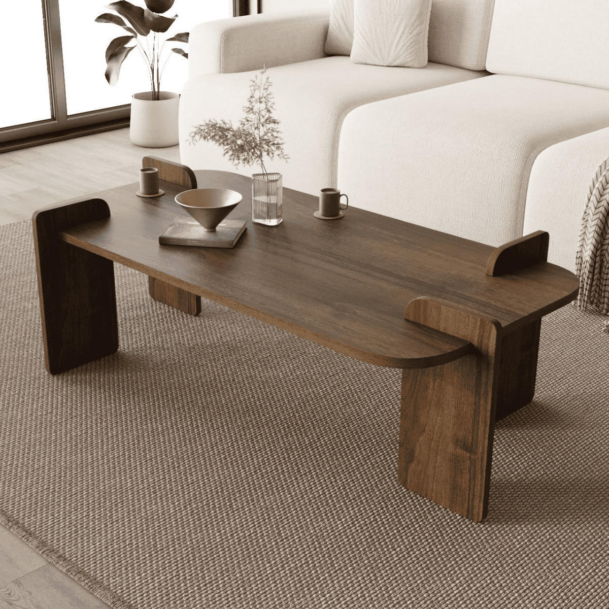 COUCHTISCH mit rechteckiger Tischplatte und abgerundeten Kanten 120/60/35 cm - Naturfarben, Holzwerkstoff (120/60/35cm) - Calicosy