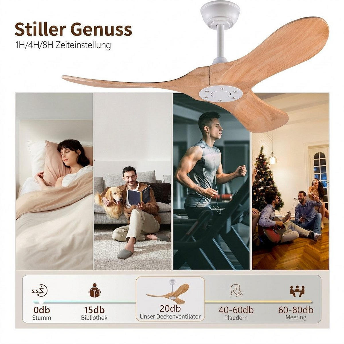 DECKENVENTILATOR & 3 Holzflügeln, Speicherfunktion, Fernbedienung - Weiß, Holzwerkstoff (107/107/51cm) - BEXEVUE