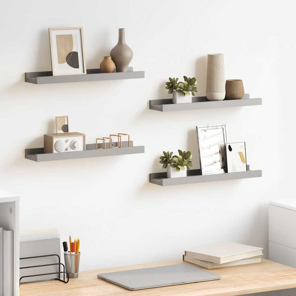 WANDREGALE 4er set Grau 40/9X3 Cm - Grau, Holzwerkstoff (40/3/9cm) - vidaXL