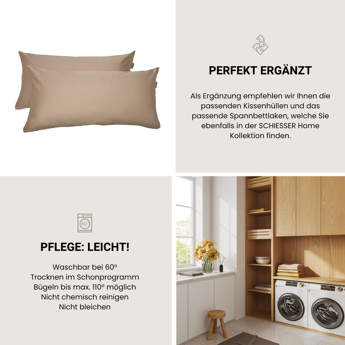 BETTWÄSCHESET Ella - Baumwollsatin - 2-teilig - 135 x 200 cm - Cappuccino - Cappuccino, Textil (135/200cm) - SCHIESSER