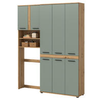 HOCHSCHRANK Set Salbei grün, Eiche Artisan 153 x 191 cm, Badschrank XXL - Salbeigrün/Schwarz, Holzwerkstoff/Kunststoff (153/191/31cm) - Inn.Furn