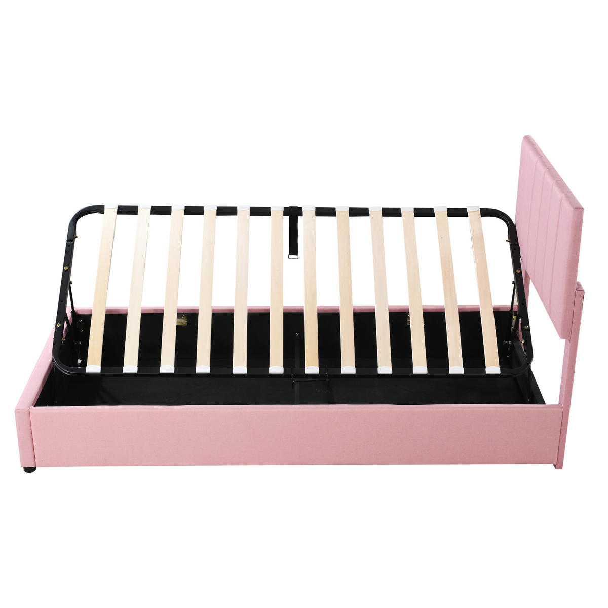 POLSTERBETT 90/200 cm rosa hydraulisches Stauraumbett mit verstellbarem Kopfteil - Pink, Textil (90/200cm) - OKWISH