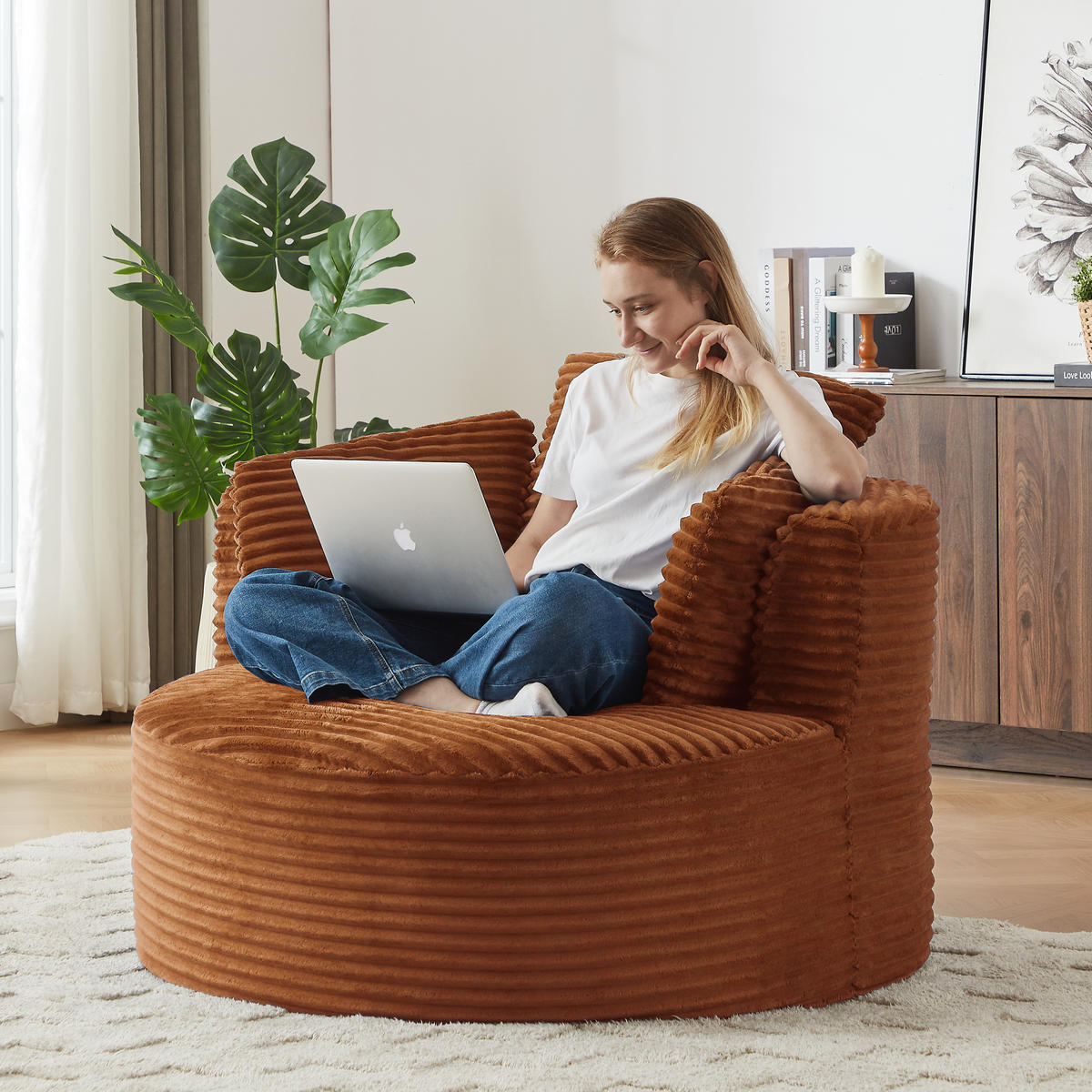 SOFA Cord Orange - Orange, Textil (124/86/113cm) - WISHDOR