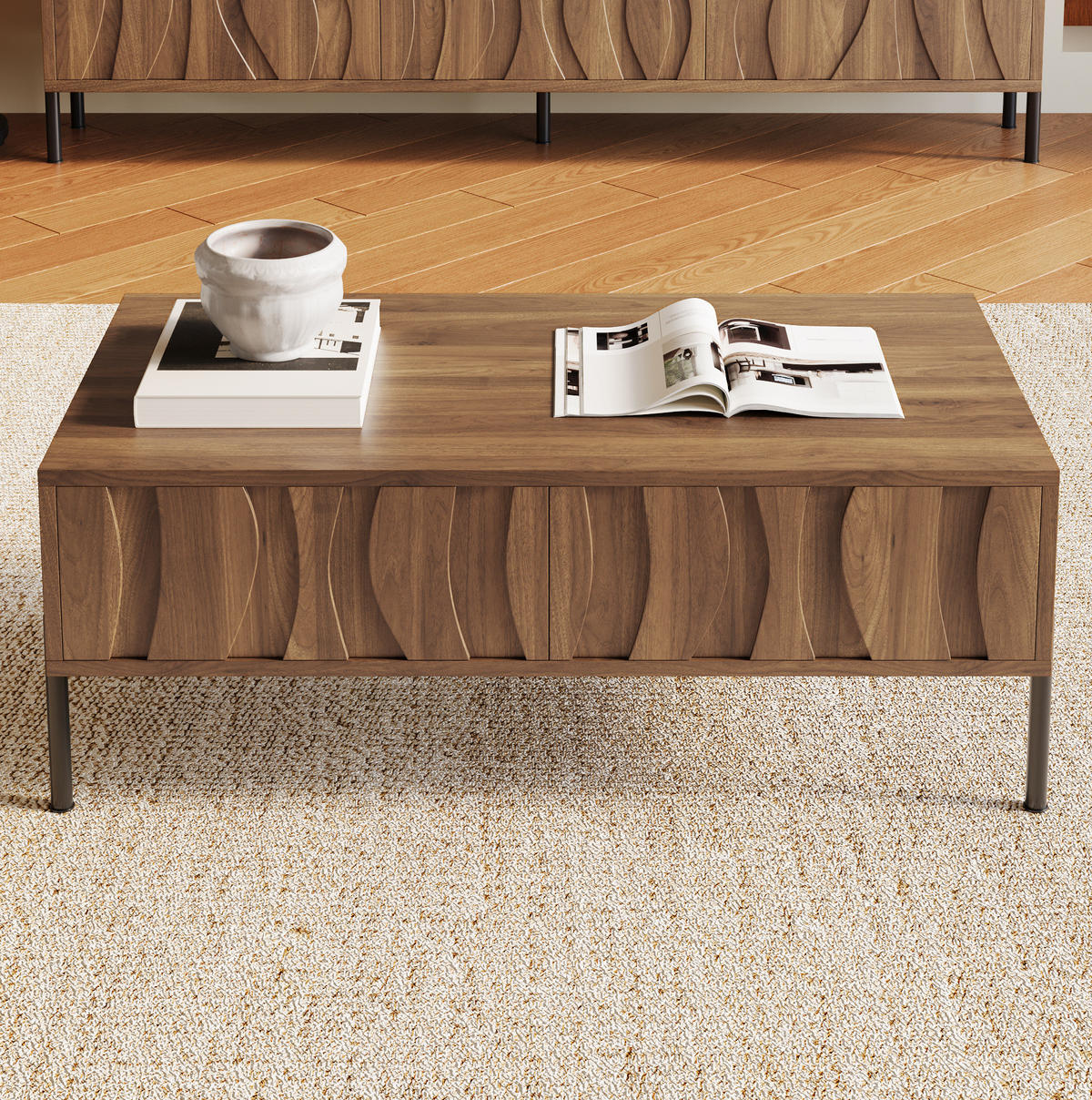 KLUBSKA miza, 105/55/41 cm, MDF in iverna plošča v naravni barvi z 2 predaloma - naravne barve, leseni material (105/55/41cm) - BEAOK