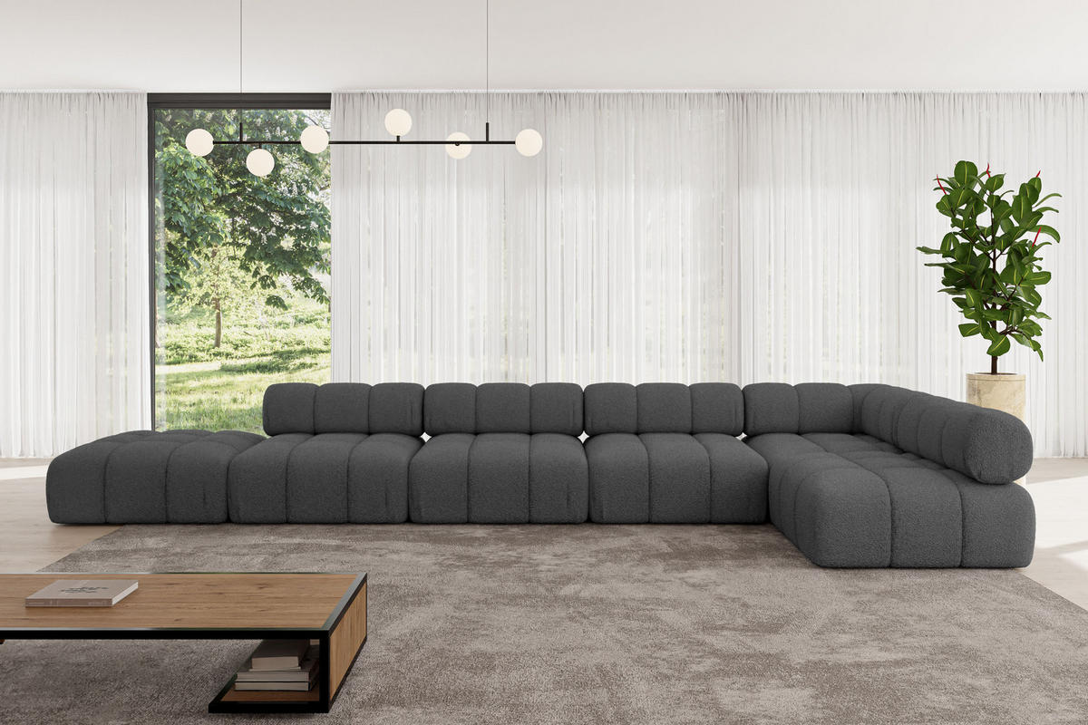 ECKSOFA modulares Sofa Favio-L3 - 475x190x70 cm Grau Bouclé - Grau, Holzwerkstoff/Textil (475/190cm) - ALTDECOR