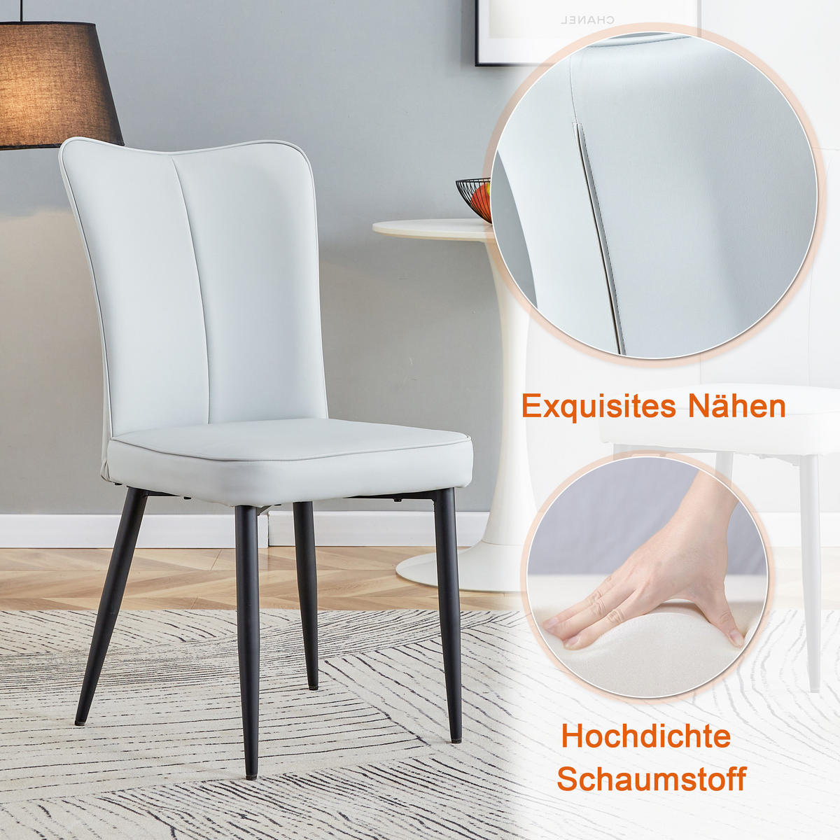 ESSGRUPPE DE-39406 3-teilig, mit 2 PU-Stühlen Hellgrau - Hellgrau, Holzwerkstoff (60/72/60cm) - ComfortXL