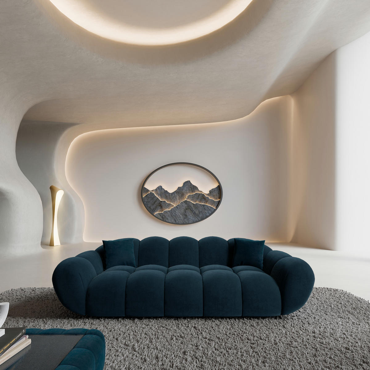 3-SITZER-SOFA Liva Mitternachtsblau Samtstoff - Dunkelblau, Textil (233/70/93cm) - VAROYAL