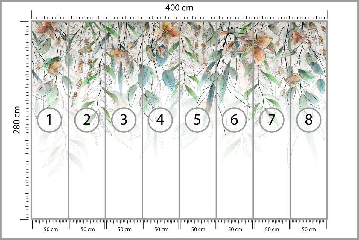 FOTOTAPETE für Esszimmer Blätter Abstraktion 400x280 - Orange/Weiß, Papier (400/280cm) - Muralo