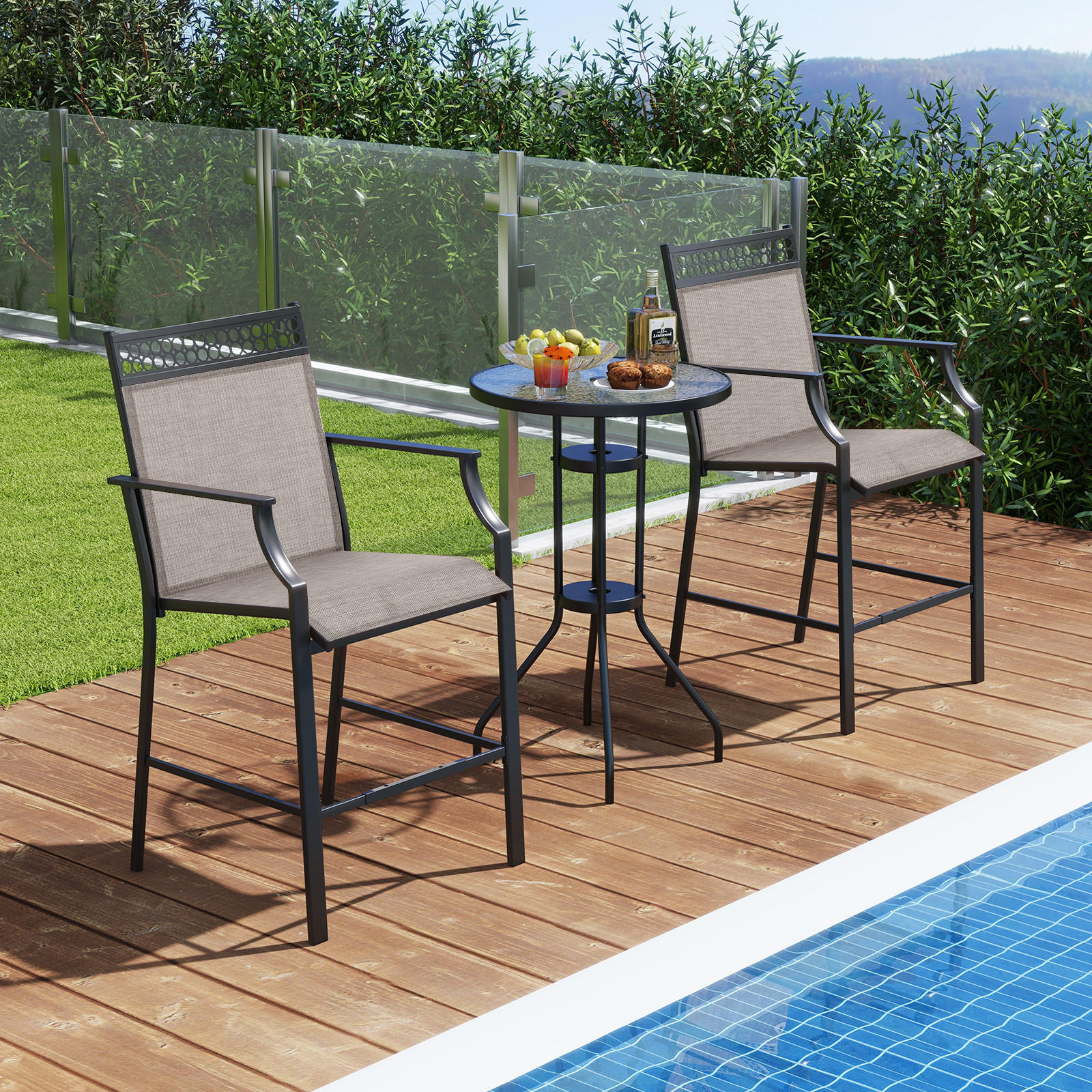 GARTENSTÜHLE Kaffee(2er-Set) - Braun, Metall (62/114/66cm) - COSTWAY