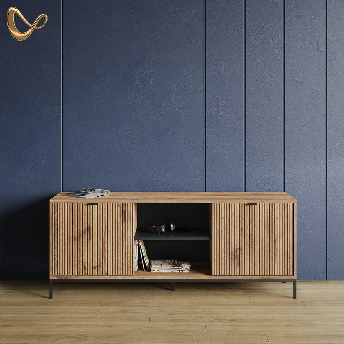 LOWBOARD Aterno Viking Oak 150 x 60 cm mit 2 Türen - Eichefarben, Holzwerkstoff (150/60/40.1cm) - Livinity®