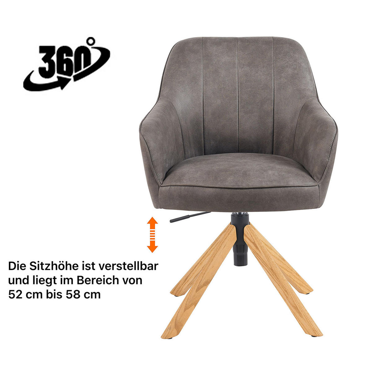BÜROSTUHL Mika-Jaro - Honigeiche/Taupe, Eichenholz/Holz (60/88/65cm) - DUBI Möbel