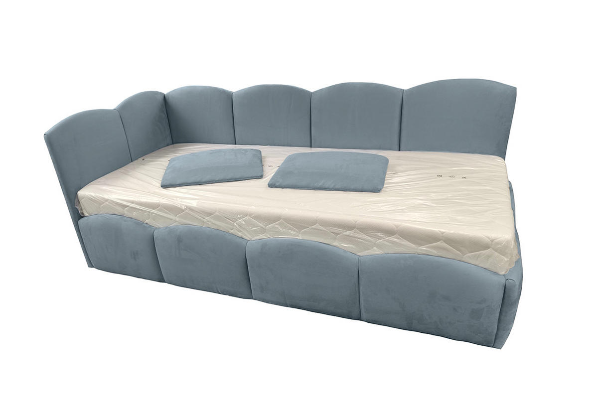 KINDERBETT TIM 90x200 links Hellblau mit Bettkasten & Rausfallschutz - Hellblau, Textil (90/200cm) - KS Home Concept