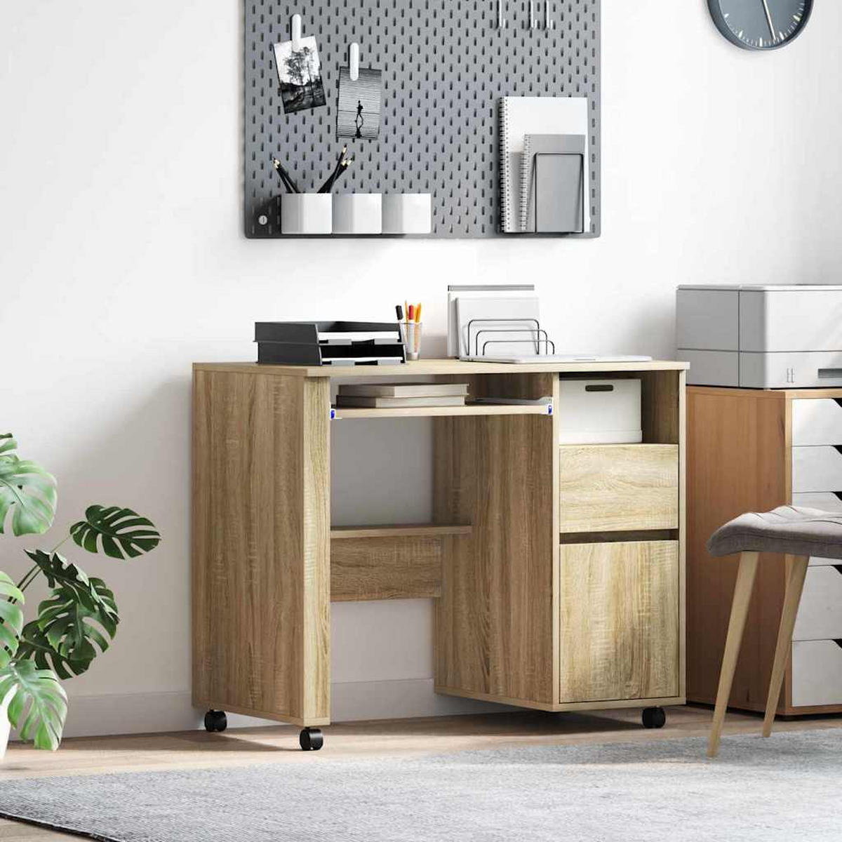TISCH Mit Rädern Sonoma-Eiche 91/50/77 Cm Holzwerkstoff - Braun, Holzwerkstoff (91/50/77cm) - vidaXL