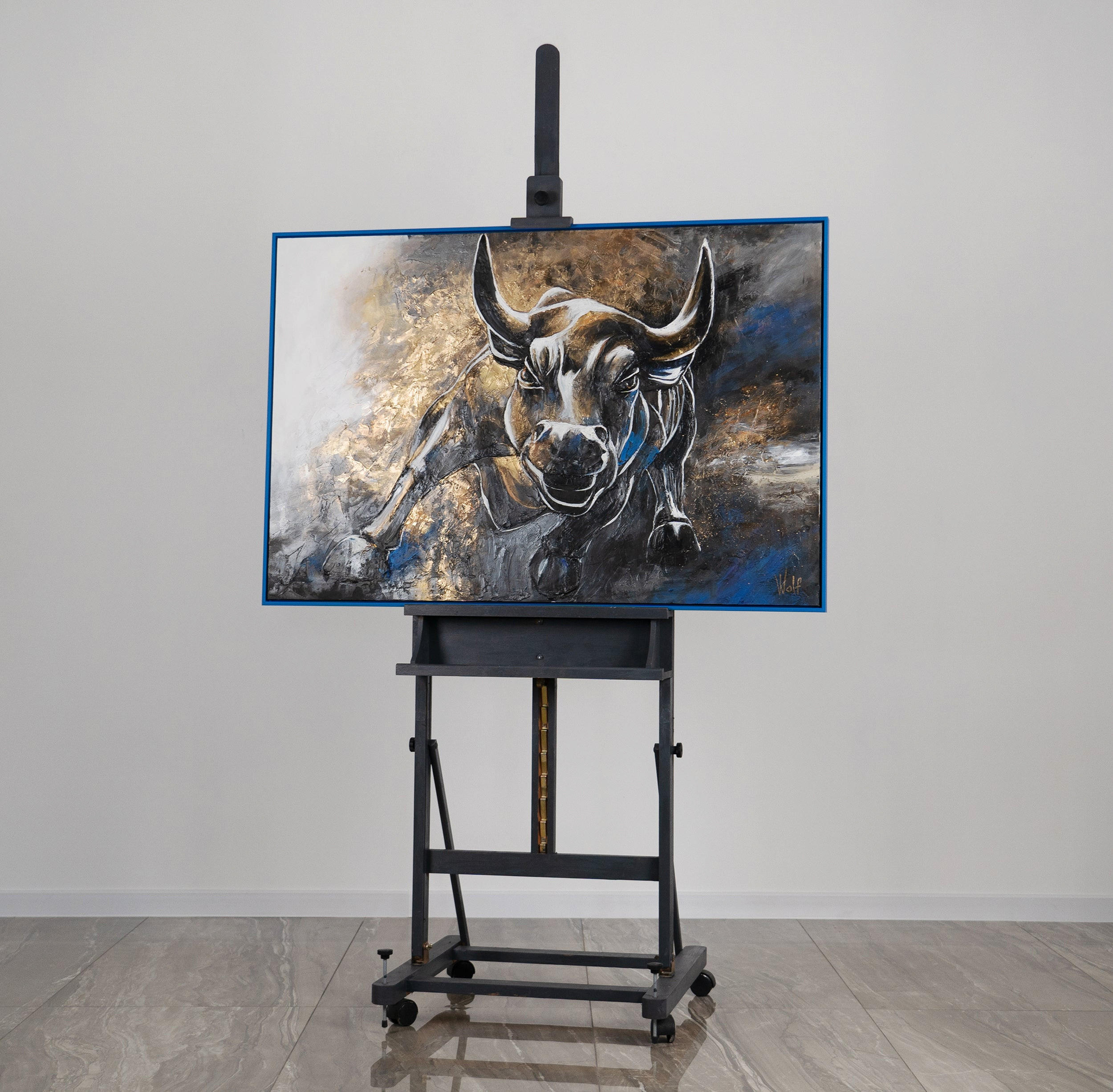 GEMÄLDE Symbol der Furchtlosigkeit Schattenfugenrahmen Blau 120x80 cm - Blau, Holz (120/80cm) - YS-art gallery