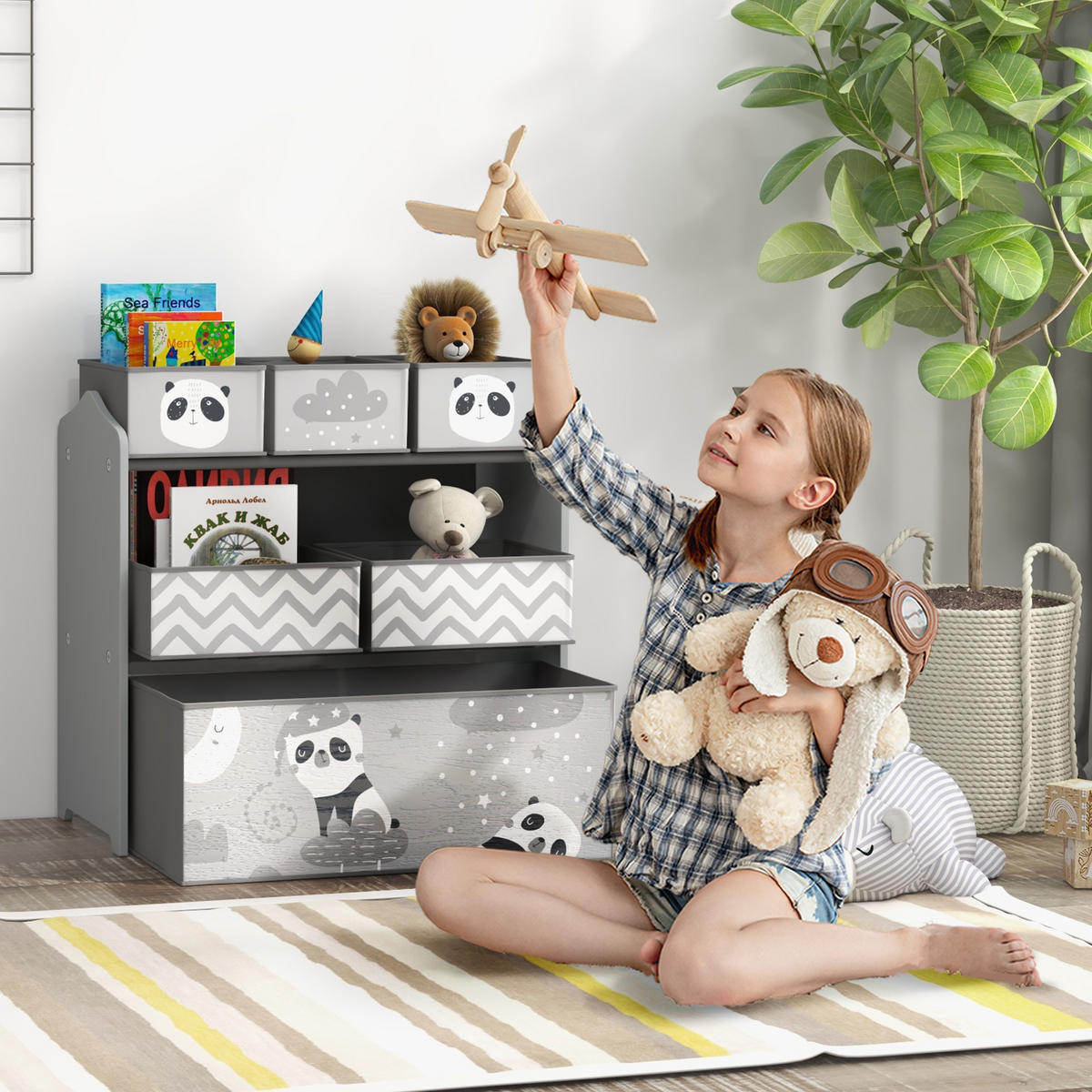 KINDERREGAL DE-17266 6 herausnehmbare Vliesstoffboxen Grau - Grau, Holzwerkstoff (63/66/30cm) - ComfortXL