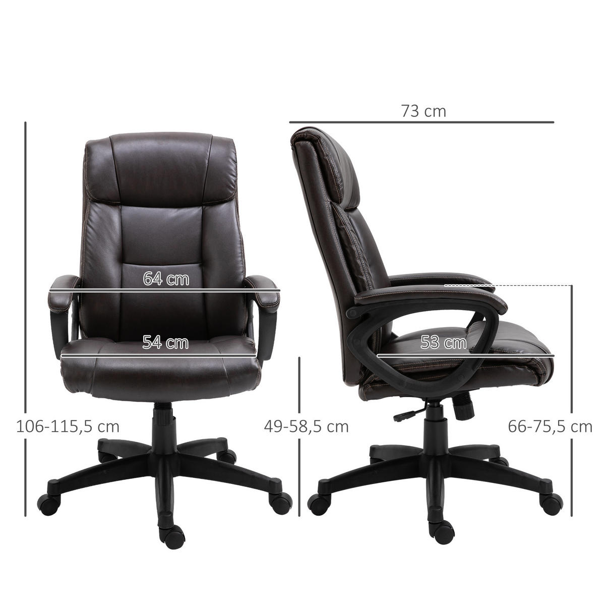 BÜROSTUHL Braun 64.0/73.0/115.0 cm - Braun, Leder (73/115/64cm)