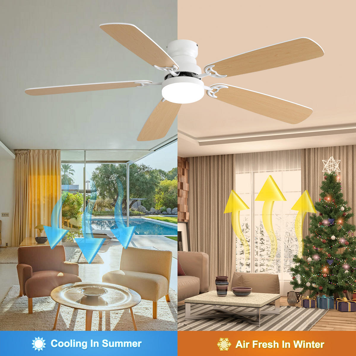DECKENVENTILATOR 132cm LED Licht 18W Memory Funktion DC Motor - Weiß, Kunststoff (132/132/49cm) - CASIVA