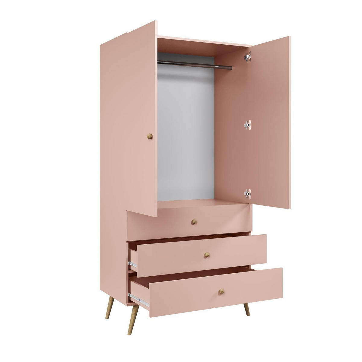 KLEIDERSCHRANK Ikon Rosa, zweitüriger Kleiderschrank mit Schubladen - Rosa, Holzwerkstoff (100/202/52cm) - Bettso