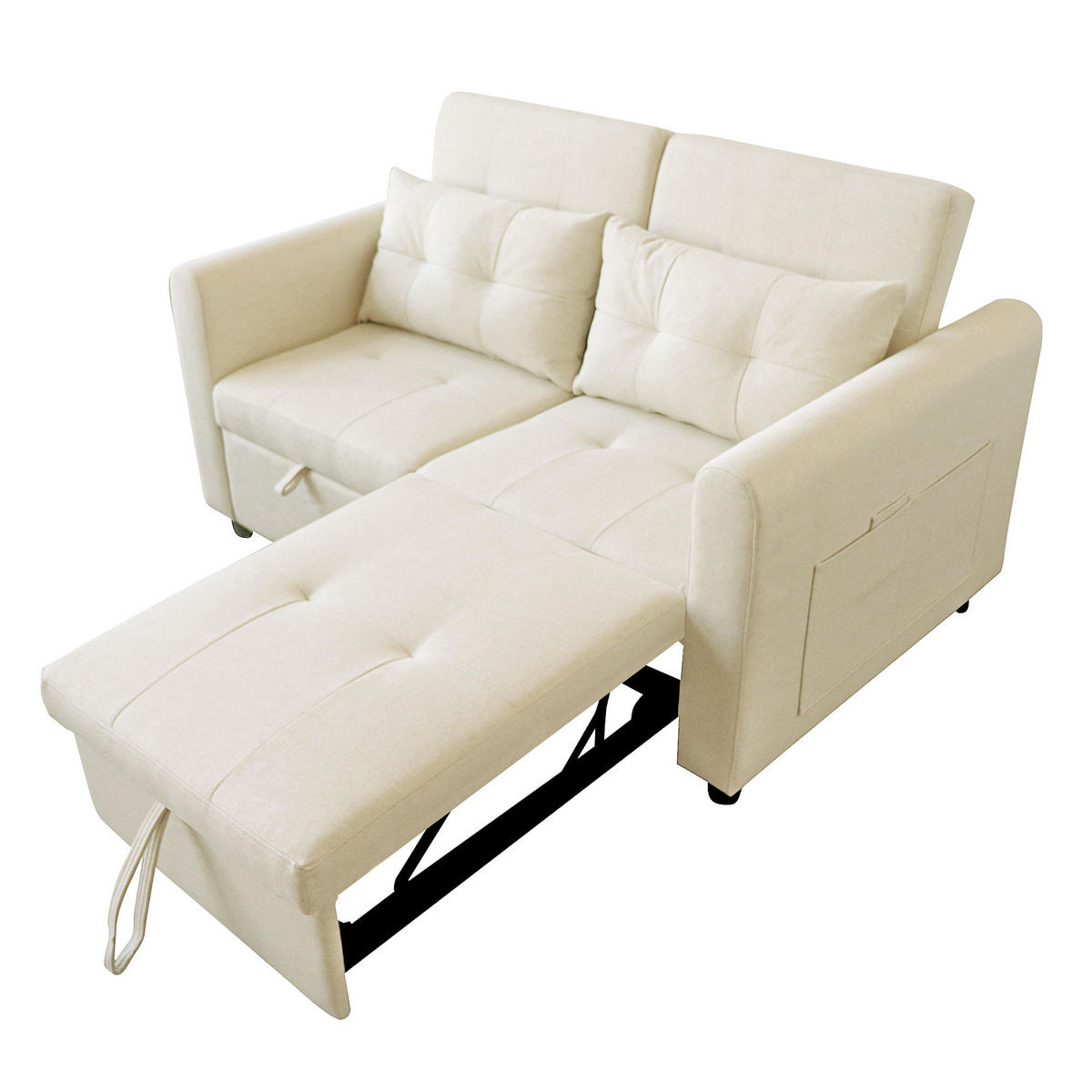 SCHLAFSOFA 142/85/83 cm Beige mit USB, Armlehnentaschen und Kissen - Beige, Textil (142/83/85cm) - Oxeza