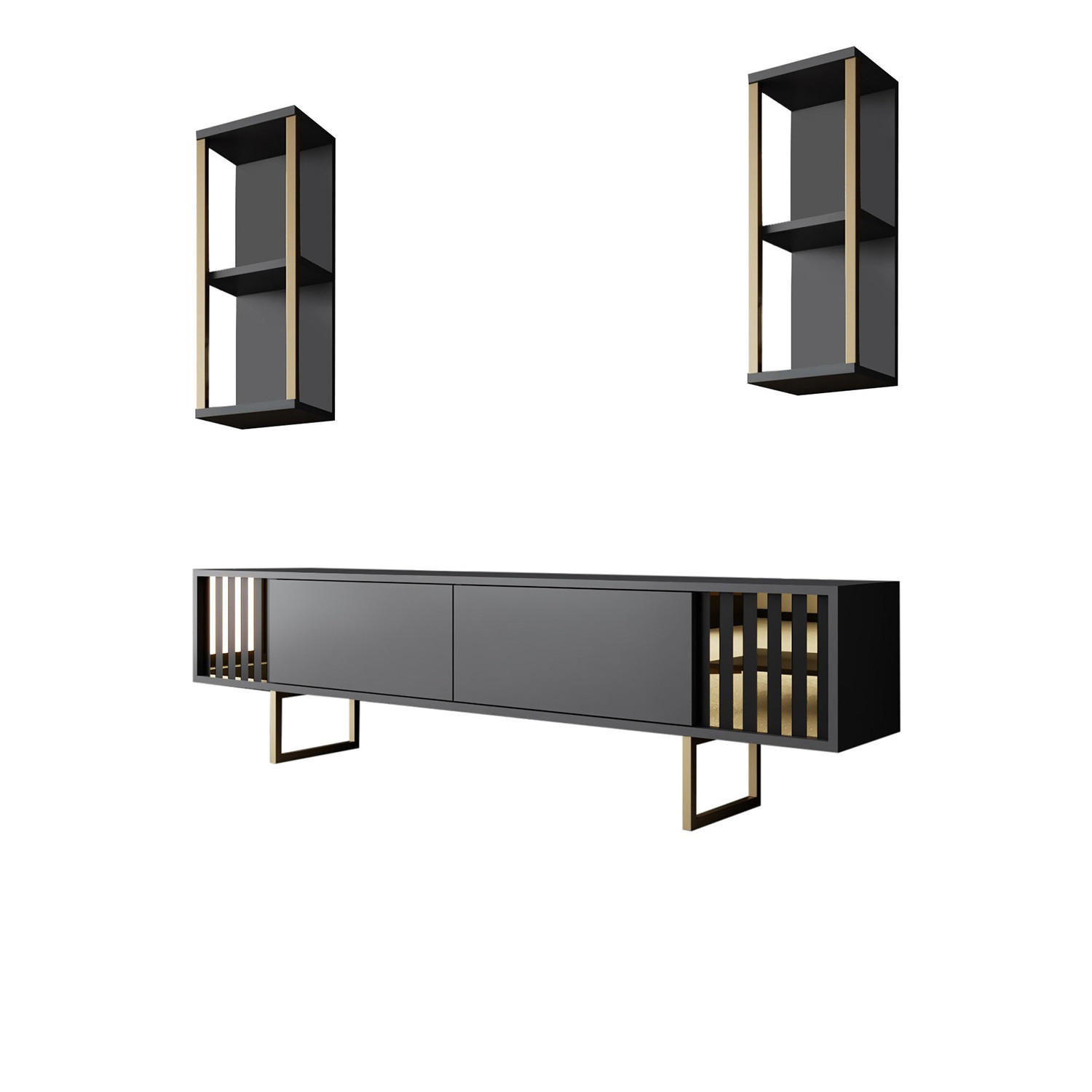 TV-MÖBEL Gold Line Anthrazit-Schwarz - Anthrazit/Schwarz, Holz (180/48/30cm) - Habitat Garten